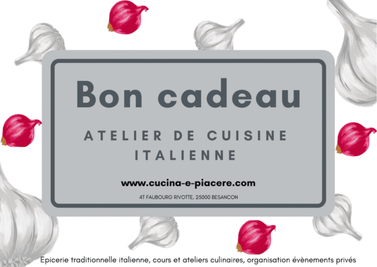 Bon cadeau pour un atelier de cuisine italienne